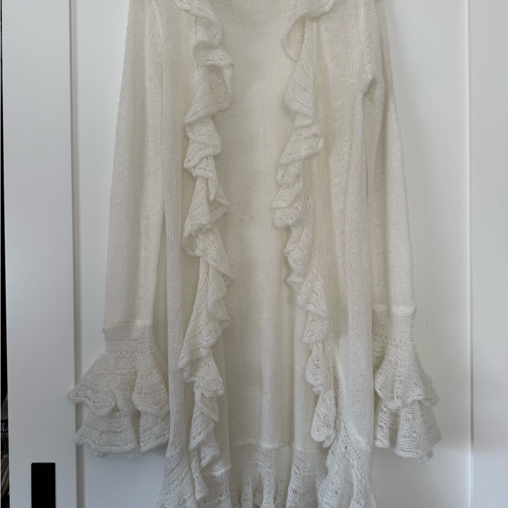 Betsey Johnson Cream Ruffle Open Cardigan